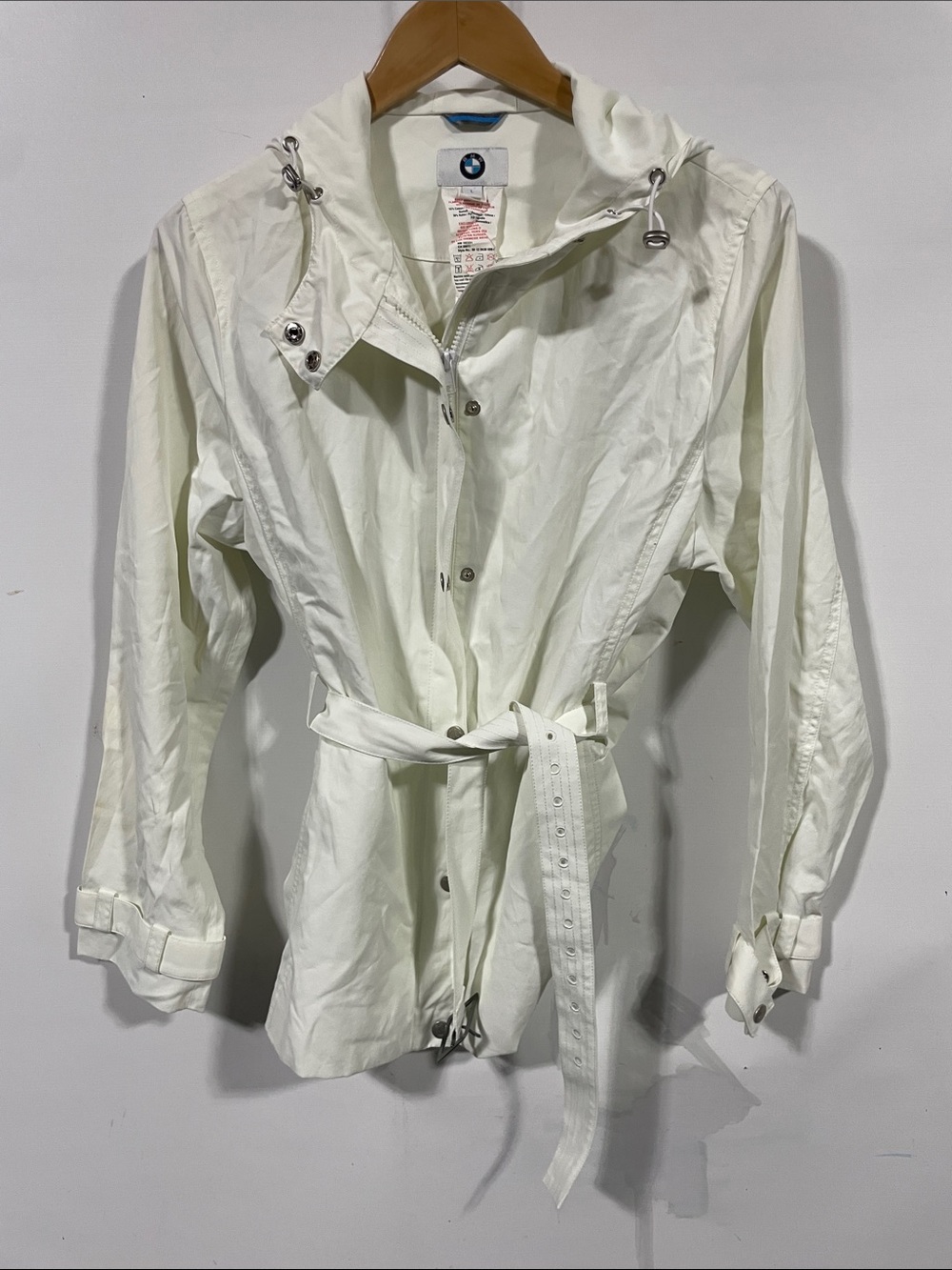 BMW Women's Cream Hooded Belted Trench Coat